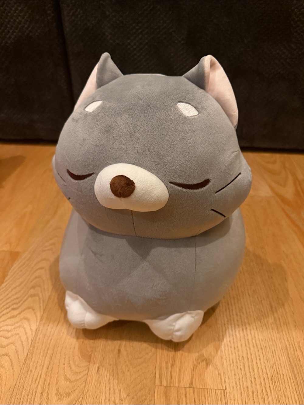 Gray Plush Cat Toy - Soft Sleepy Kitty Plush for Cats